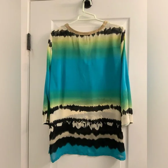 Nicole Miller Teal and Lime Tunic Top - Picture 6 of 6